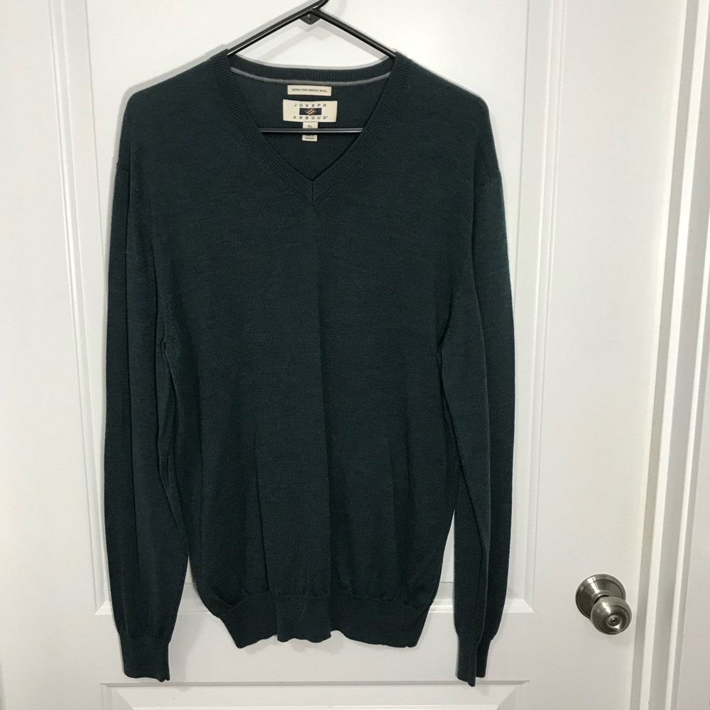 Joseph Abboud Men’s Extra Fine Merino Wool Green V-neck Sweater Size XL